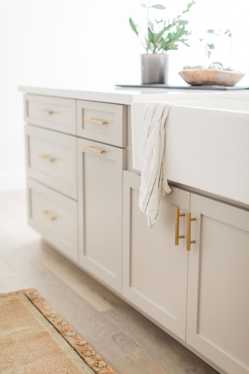 Beige Kitchen Cabinets with Gold Hardware - Soul & Lane